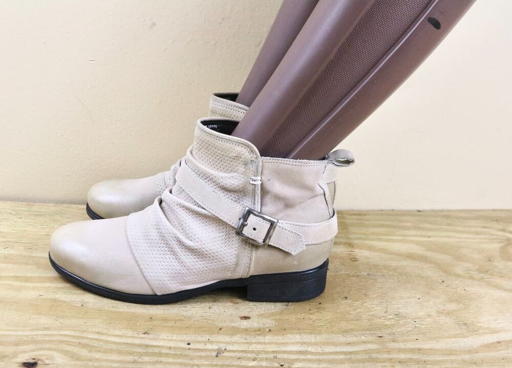 Miz Mooz Boots 39 Stone Light Beige Leather Suzy Ankle Bootie Buckle Shoes